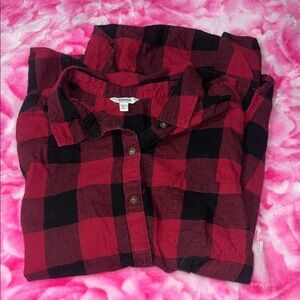 Sonoma Dark Pink and Black Checkered Button Down Shirt